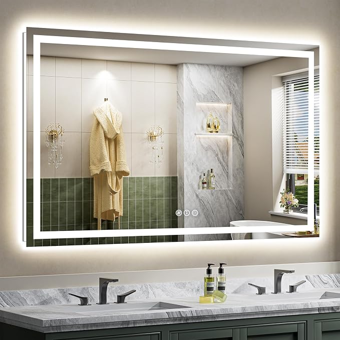 Briivue 66x36 Inch LED Bathroom Mirror with Lights, Backlit & Front Lit, Anti-Fog Lighted Bathroom Vanity Mirror for Wall, Memory Function, Dimmable, HD Tempered Glass, Shatter-Proof