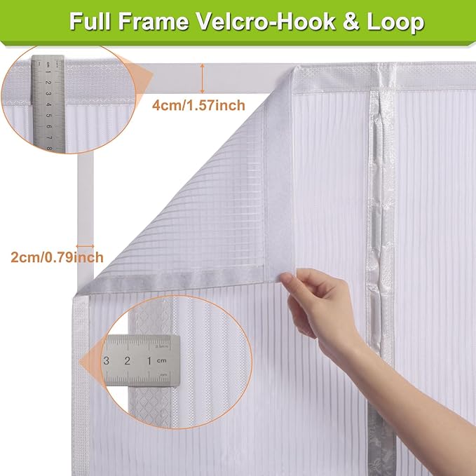 Risareyi Magnetic Screen Door Heavy Duty, Front Door Screen Magnetic Closure Thicken Tear-Resistant Mesh Keep Bugs Out, White - Net Curtain Itself Size 57" x 84"