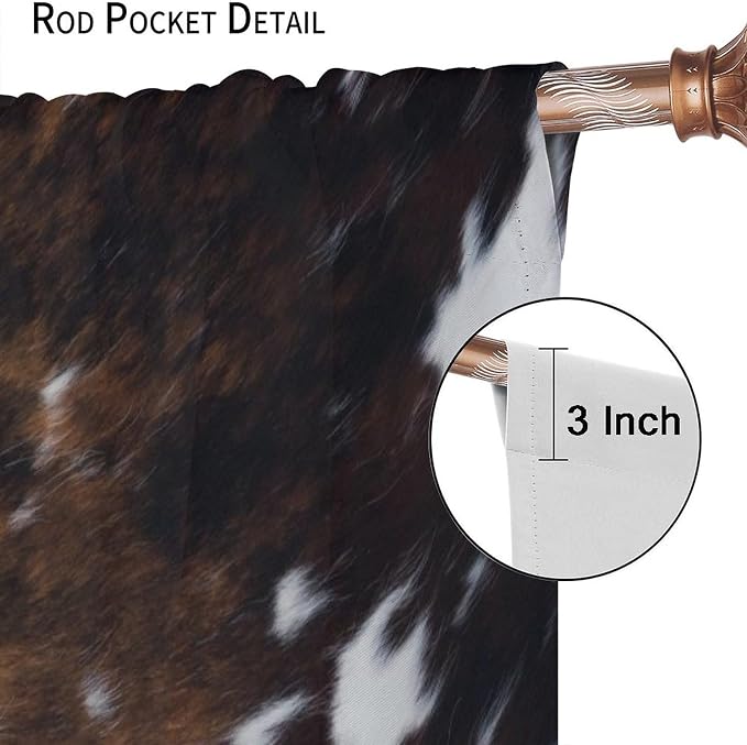 Cow Print Blackout Curtain,Brown White Cowhide Animal Fur Western Rustic Farmhouse Style Window Treatments Rod Pocket Curtain for Bedroom Living Room Kitchen Decor Drapes 42x63in