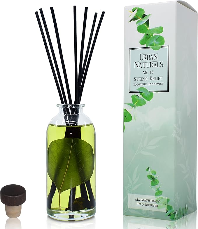 Urban Naturals Reed Diffuser Set, Eucalyptus Spearmint - Stress Relief | Fragrance your Space, Fresh Scented Room Freshener and Home Decor, Home Gift Idea. Vegan