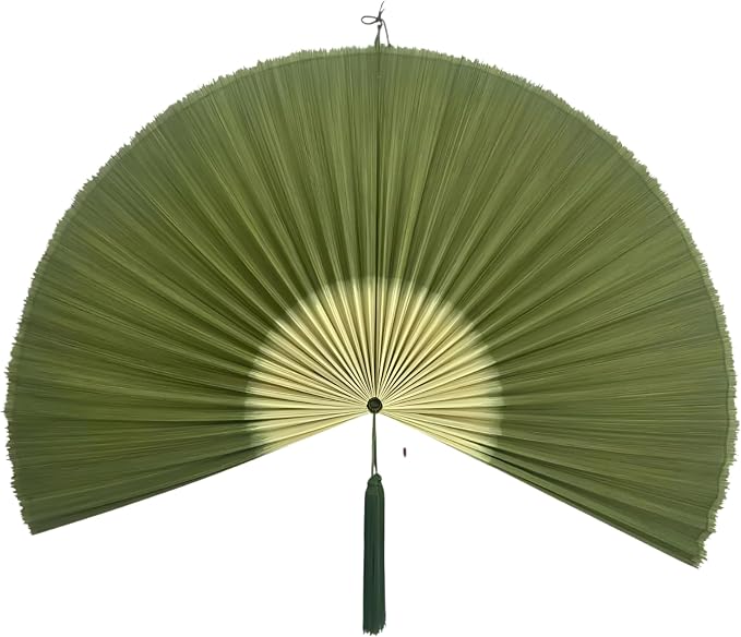 SUCHUBU Bi-Color Green White Wall Fan, 47" Handwoven Bamboo Decor, Large Japanese Hanging Fan, Botanical Asian Wall Art, Modern Boho Living Room Accent (Greenwhite, Large)