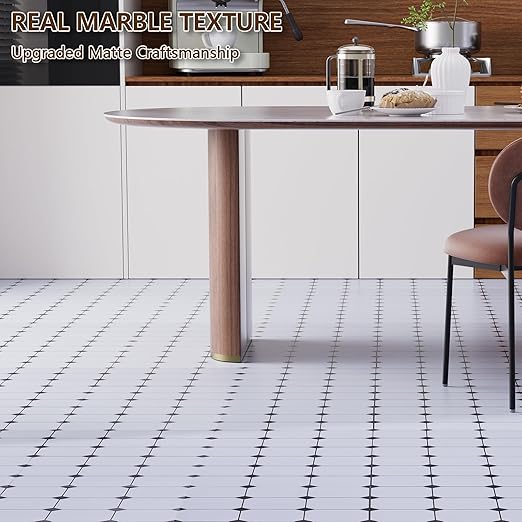 Peel and Stick Floor Tile, 30-Pack 12" x 12" Vinyl Flooring, Waterproof Self-Adhesive Luxury Vinyl Tiles, Easy DIY for Bathroom, Kitchen, Dinning Room, Cover 30 Sq. Checkered Marble