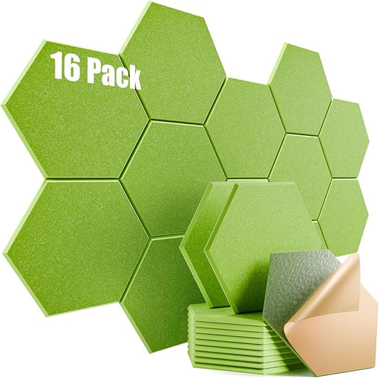 16 Pack Self-Adhesive Acoustic Panels 12" X 10" X 0.4" - Sound Proof Foam Panels for Wall with High Density, Hexagon Design, Flame Resistant, Absorb Noise and Eliminate Echoes(Olive Drab)