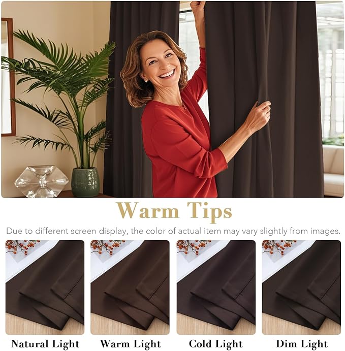 H.VERSAILTEX Blackout Curtains Thermal Insulated Window Treatment Panels Room Darkening Blackout Drapes for Living Room Back Tab/Rod Pocket Bedroom Draperies, 52 x 102 Inch, Chocolate Brown, 2 Panels