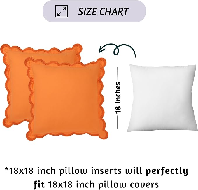 Folkulture Fall Pillow Covers 18x18 - Set of 2 | Orange Fall Throw Pillows for Living Room, Fall Bedroom Decor |Decorative, Cute, Aesthetic, Preppy, Scalloped Outdoor Pillows for Couch,Farmhouse Decor