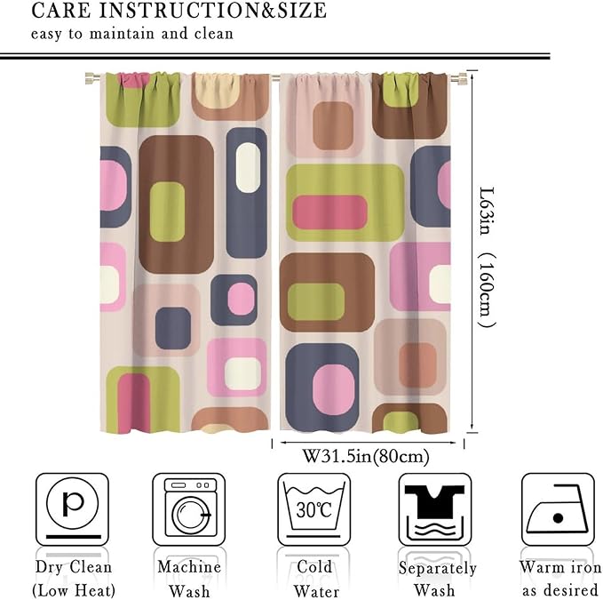 JESTRONRY Mid Century Curtains, Vintage Classic 1950S 1960S Retro Abstract Geometric Modern Home Decor Blackout Rod Pocket Window Drapes for Living Room Bedroom 63x63in