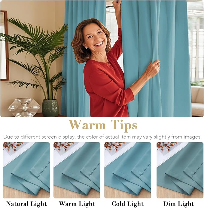 H.VERSAILTEX Blackout Curtains Thermal Insulated Window Treatment Panels Room Darkening Blackout Drapes for Living Room Back Tab/Rod Pocket Bedroom Draperies, 52 x 96 Inch, Aqua, 2 Panels