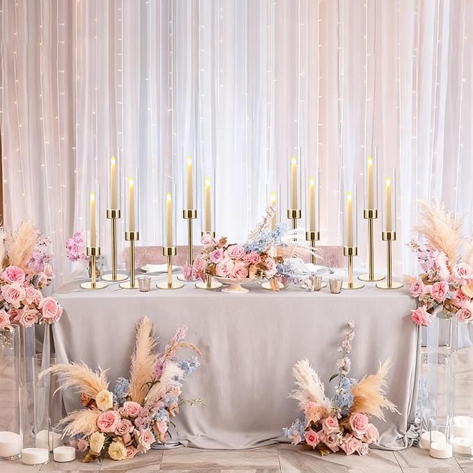 6PCS Acrylic Candle Holder for Table Centerpiece | Metal Tall Candle Holder with Acrylic lampshade for Wedding,Party, Birthday Decorations (Gold)