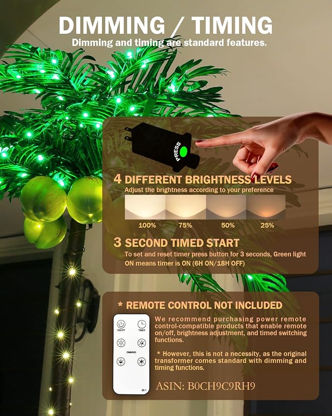 TYBEEU 5ft Lighted Palm Tree with 136 LED Lights & Glowing Coconuts | Dimmable | Decorative Artificial Tree | Indoor & Outdoor Use