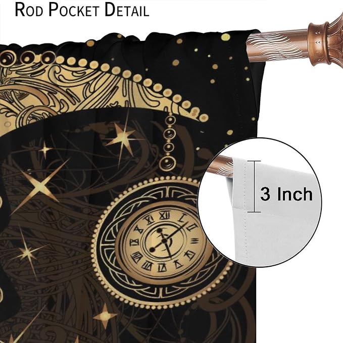 Sun Moon Blackout Windows Curtains, Retro Bohemian Antique Hippie Gold Sun Crescent and Star Curtains, for Living Room Bedroom 63x63in 2 Panels