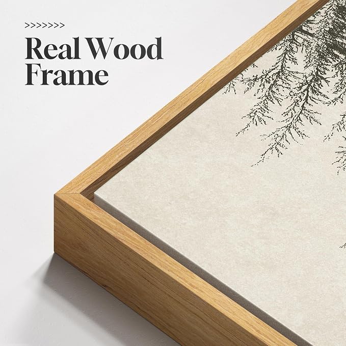 Framed Vertical Vintage Sketch Tree Living Room Wall Art, Large Black Beige Rustic Pine Artwork for Walls, Classic Antique Nature Forest Canvas Painting Print for Office Kitchen Foyer Stair 20x40 Inch