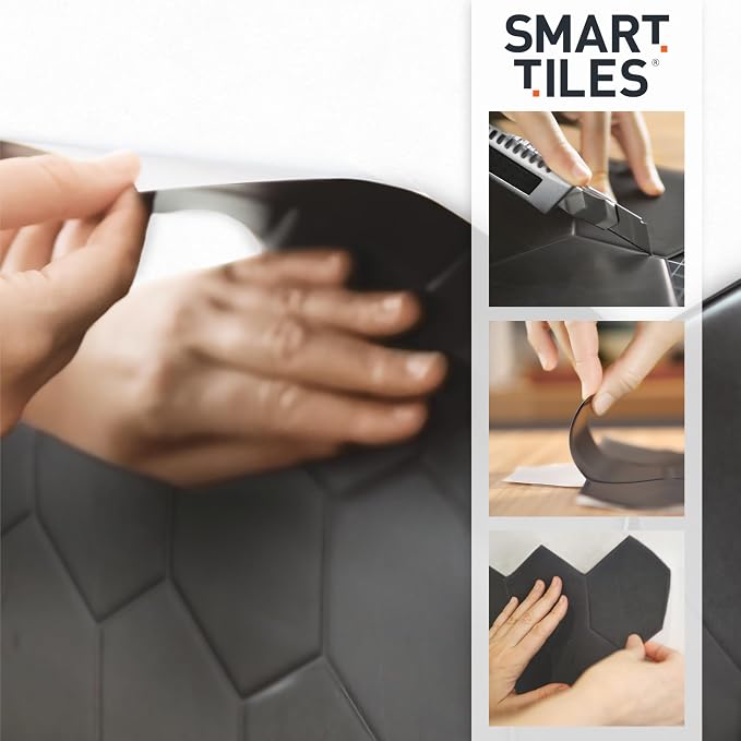 Smart Tiles Peel and Stick backsplash, Stacked Petrol Blue, 11.43"x9" | Pack of 5 (3.5 sq ft), Glossy, Heat/Moisture Resistant, Low VOC, Kitchen/Bathroom, Renter Friendly, Made in Canada