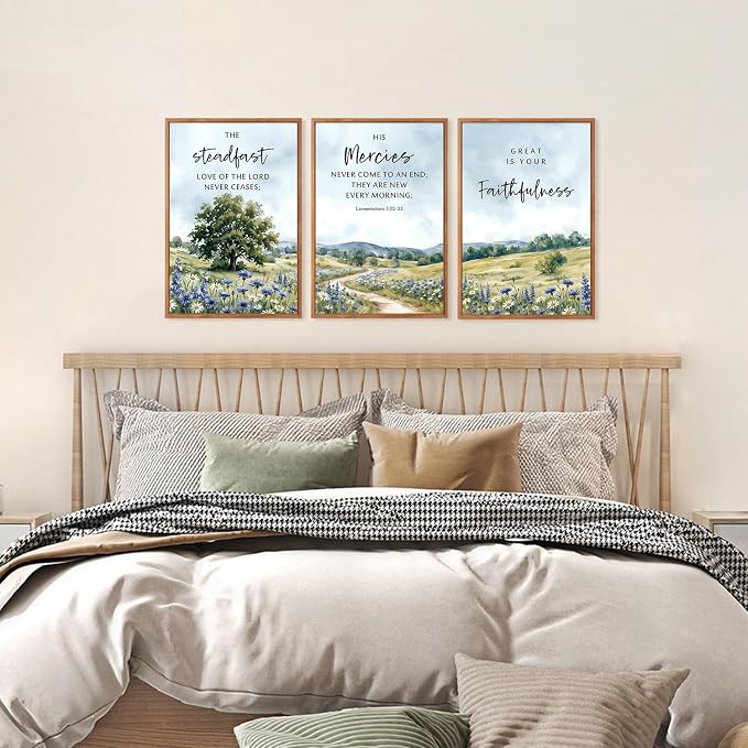 CHDITB Christian Wildflower Framed Canvas Wall Art Set, Country Landscape Scripture Wall Decor, Bible Verse Spiritual Painting, Rustic Faith Art Prints for Living Room, Bedroom, Office 16"x24"x3