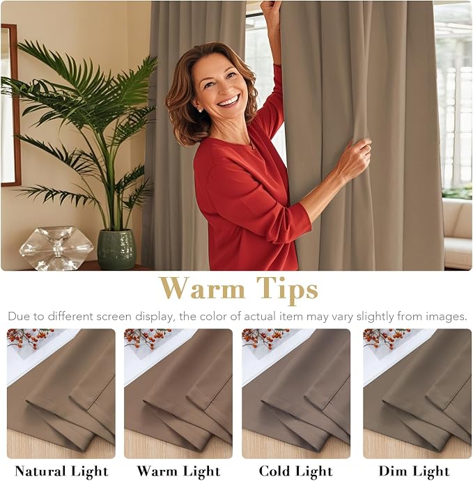 H.VERSAILTEX Blackout Curtains Thermal Insulated Window Treatment Panels Room Darkening Blackout Drapes for Living Room Back Tab/Rod Pocket Bedroom Draperies (2 Panels, Macchiato, 42 x 63 Inch)