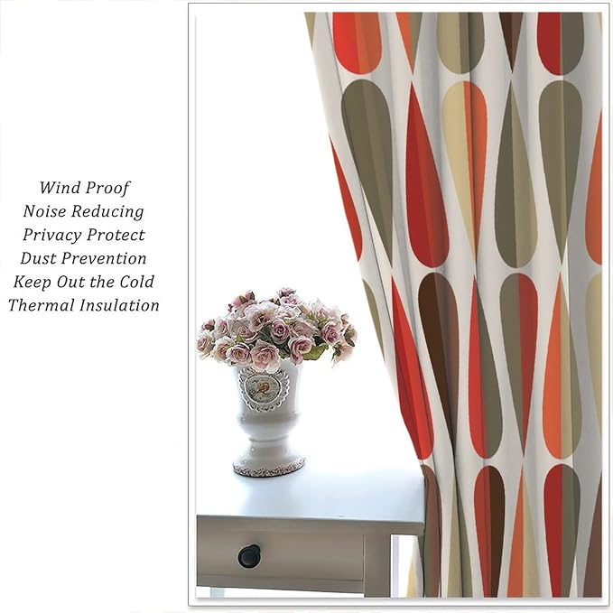 JESTRONRY Mid Century Curtains,Modern Abstract Triangular Retro Design Room Darkening Door Window Rod Pocket Curtain for Living Room Bedroom Kitchen Bathroom 55x63in