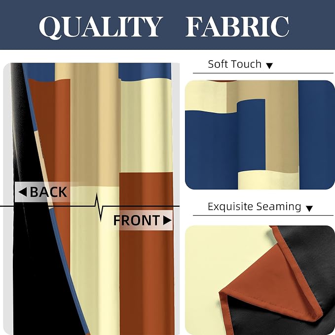 Tyrot Terracotta Blue 100% Blackout Curtains for Bedroom 96 inch Long 2 Panels Set Modern Abstract Geometric Black Out Curtains Insulated Room Darkening Window Drapes for Living Room, 52Wx96L