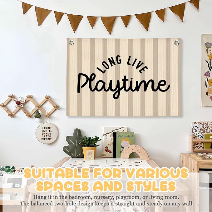 Playroom Wall Decor, Long Live Playtime Linen Canvas Banner, Toddler Playroom Decor Kids Room Nursery Wall Decor for Toddler Boys Toy Room Bedroom, 30x20 Inch