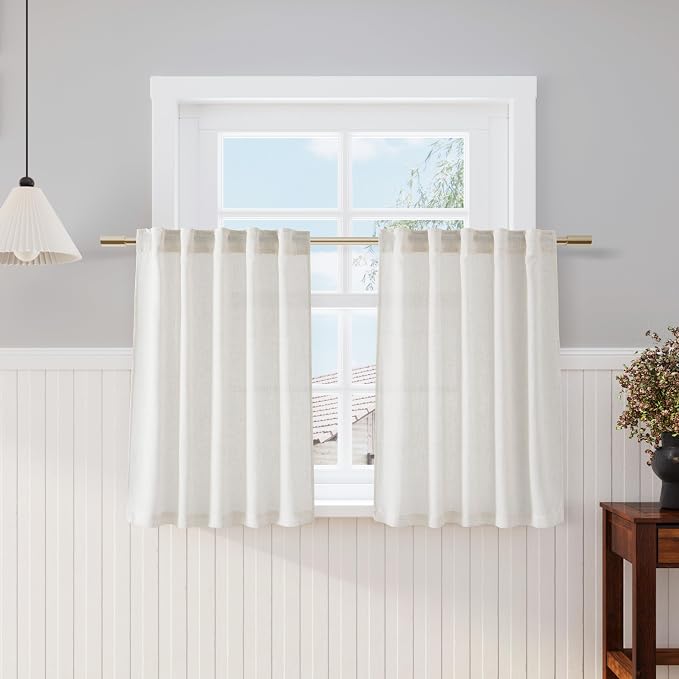Nanspring Cream Kitchen Curtains 36 Inch Length 2 Panels Set Linen Blend Back Tab Privacy Light Filtering Cafe Curtains Modern Neutral Short Tier Curtain for Small Window Bathroom RV Camper 36x36