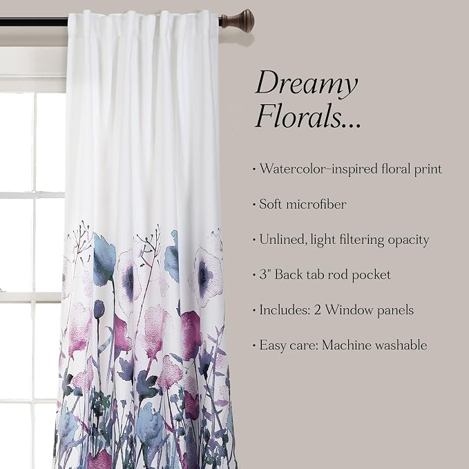 Lush Decor Zuri Flora Room Darkening Window Curtain Panels Pair 52" W x 84" L Purple - Room Darkening Curtains for Bedroom - Floral Curtains
