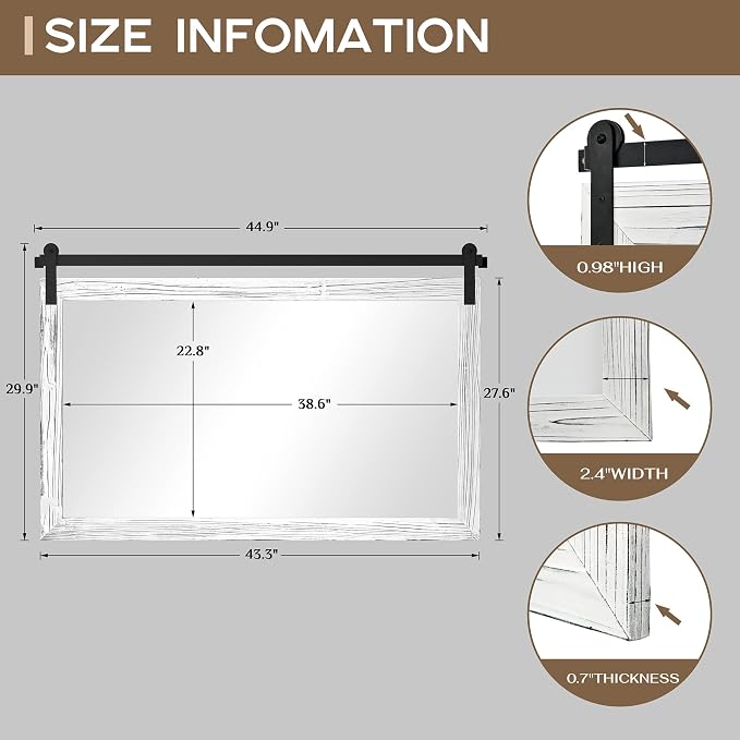 COGOOD Farmhouse Bathroom Mirror - 45 x 30 Large Rectangle Barn Door Mirror for Vanity, Bedroom, Living Room Wall Decor (White)