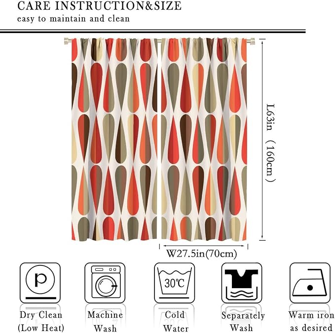 JESTRONRY Mid Century Curtains,Modern Abstract Triangular Retro Design Room Darkening Door Window Rod Pocket Curtain for Living Room Bedroom Kitchen Bathroom 55x63in