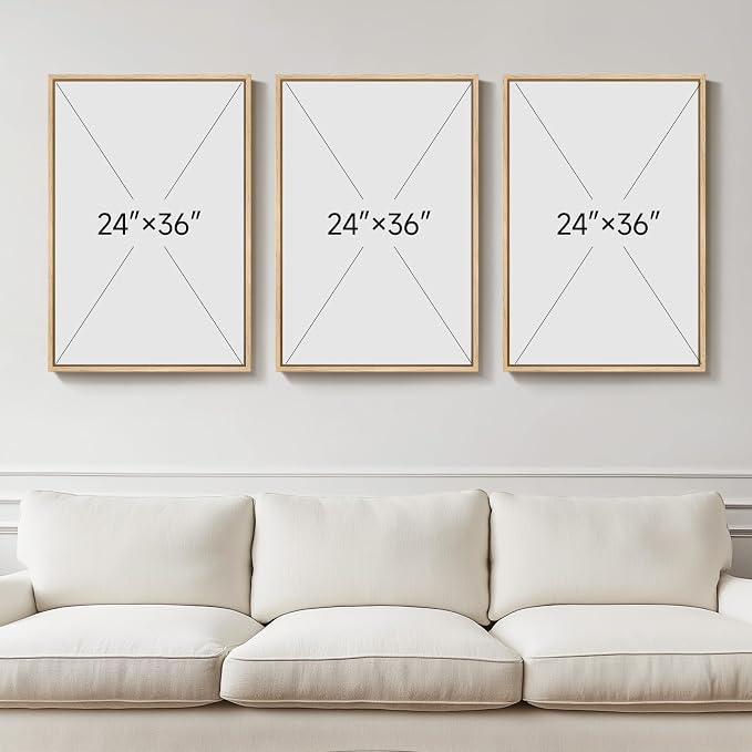 Framed Boho Abstract Beach Wall Art for Living Room, Large Neutral Coastal Canvas Prints Artwork for Walls, Set of 3 Piece Modern Minimalist Ocean Picture Print for Hallway Office Wall Decor, 24x36 In