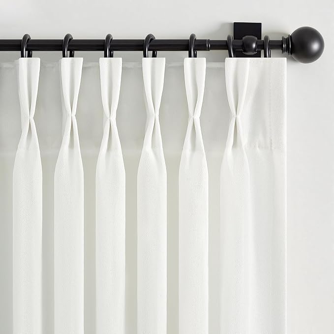 Beige White Pinch Pleated Linen Curtains 96 Inch Length 2 Panels for Bedroom Living Room Textured Semi Sheer Window Curtain Boho Neutral Back Tab Pinch Pleat Drape with Hooks 96 Inches Long