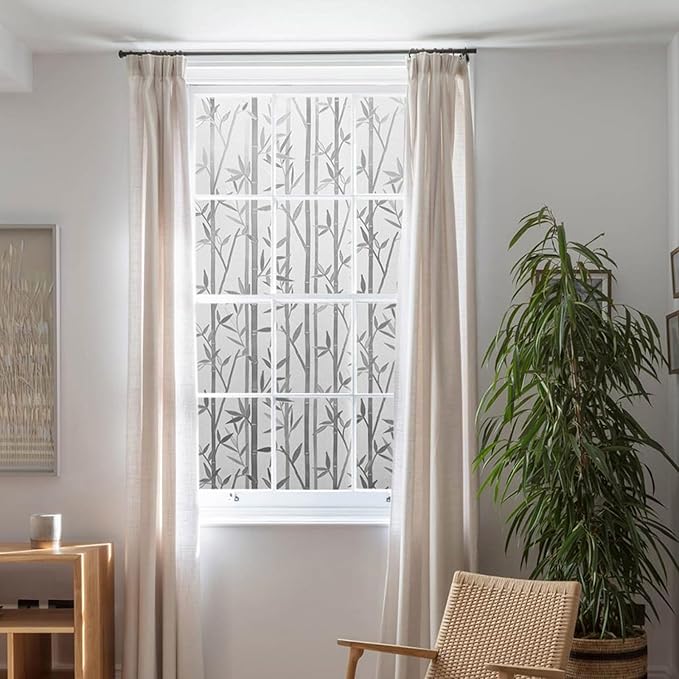 Lemon Cloud Window Privacy Film, Stained Glass Window Film Static Cling, Bamboo Decorative Frosting Opaque Coverings, Day and Night Privacy Removable Sun Heat Blocking for Home Office, 23.6" x 157.4"