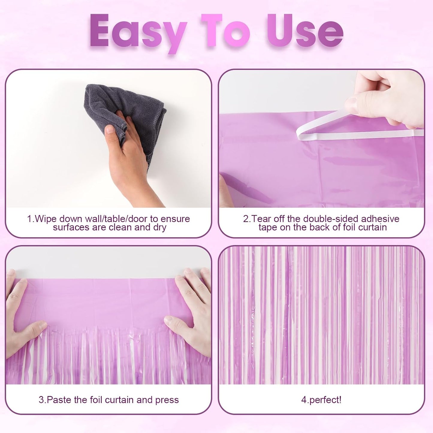 3 Pack 3.3 x 8.2 ft Pastel Purple Foil Fringe Backdrop Curtains, Tinsel Streamers Birthday Party Decorations, Fringe Backdrop for Graduation, Baby Shower, Gender Reveal, Disco Party