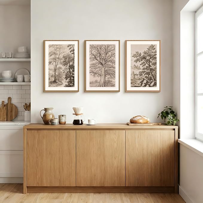 Large Vintage Tree Sketch Framed Canvas Wall Art,Brown and Beige Botanical Wall Decor,Natural Forest Artwork,Textured Landscape Art Print for Living Room,Bedroom,Office- 24"x36"x3