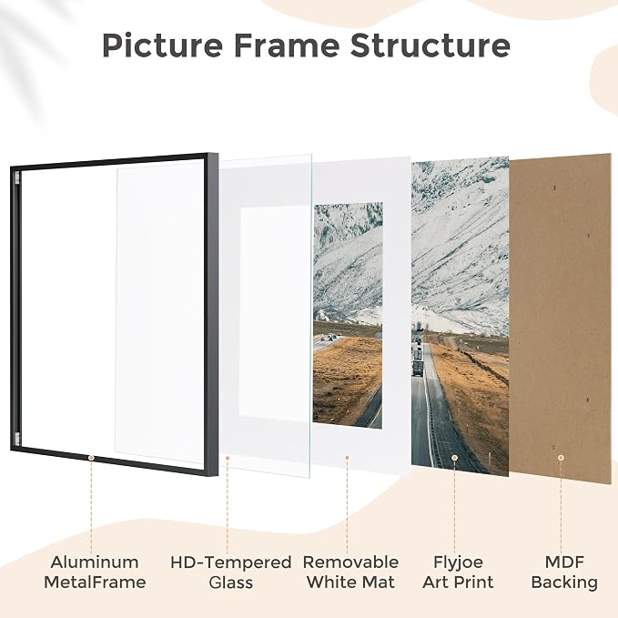 FLYJOE 16x16 Metal Square Picture Frame For Wall With Mat For 12x12, 16''x16'' Aluminum Photo Frames With Tempered Glass, Minimalist Modern Poster Frame Horizontally Vertically Set of 3, Black