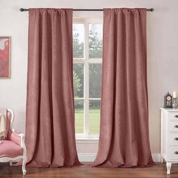 BGment Dusty Rose Pink Velvet Curtains 84 inches 2 Panels for Living Room, Luxury Thermal Insulated Blackout Noise Reduce Super Soft Back Tab and Rod Pocket Window Curtains for Bedroom, 38 x 84 Inch