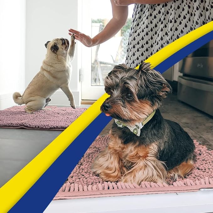 Muddy Mat® | Super Water Absorbent Door Mat Indoor, Microfiber Quick Dry Chenille Entryway Rug, Slip Resistant Front Door Mat, Indoor Mats for Entryway, Machine Washable Pet Rug, Blush Pink 24" x 40"