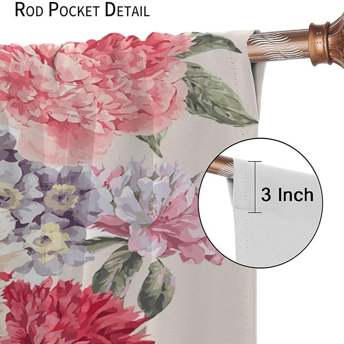 Floral Blackout Window Curtain Vintage Bouquet of Peony Wild Flowers Nature Botanical Leaf for Home Kitchen Restaurant Decoration Drapes 2 Panels 84x84in