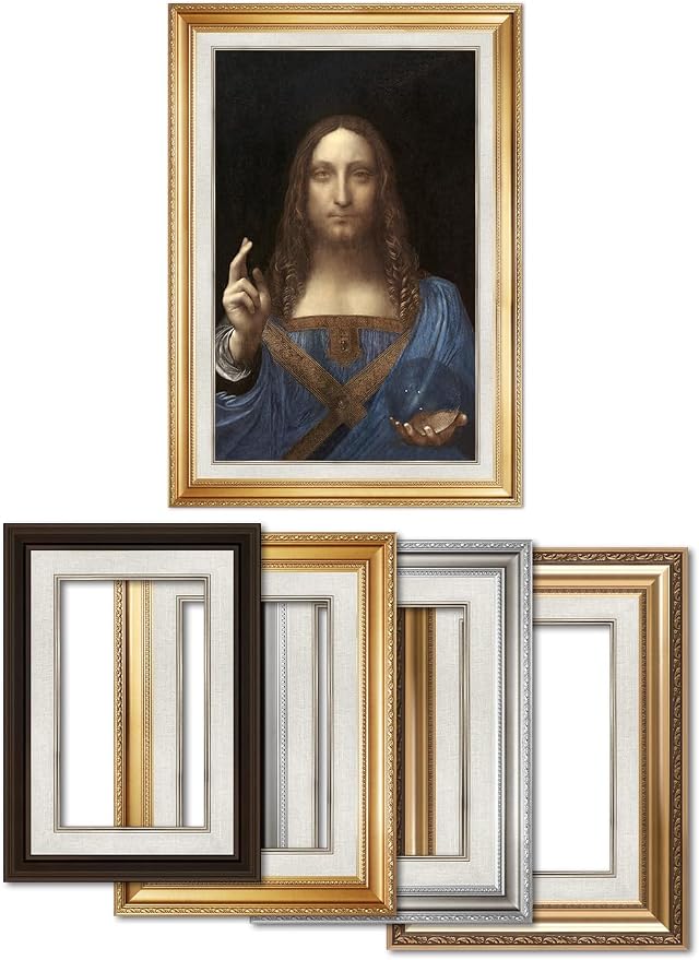 DECORARTS - Portrait Of Christ in Salvator Mundi by Leonardo Da Vinci. World Famous Painting Reproduction. Giclee Prints in Classic Golden Frame Ready to Hang