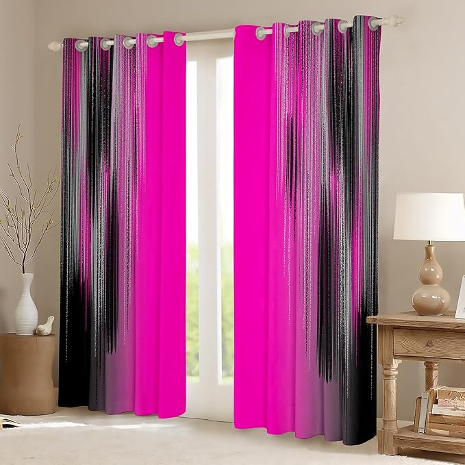 jejeloiu Rose Red Curtains for Bedroom Living Room (2 Panels, 52 x 90 Inch) Modern Art Darkening Drapes Decor Vintage Messy Rust Blackout Curtains Gradient Stryle Window Treatments