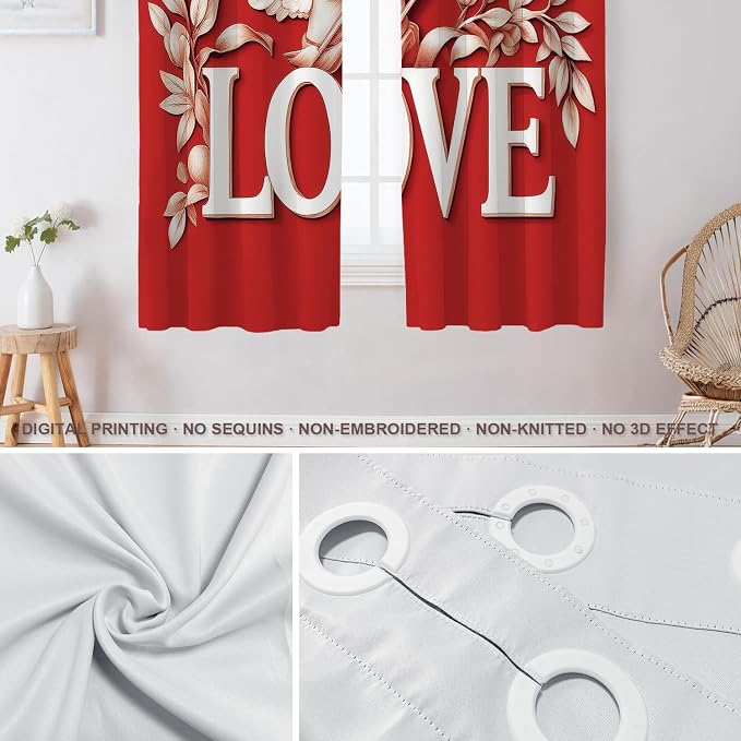 Shrahala Cupid Love Thermal Insulated Blackout Window Curtains, Romantic Love Long Drapes for Bedroom/Living Room with Plastic Grommet, 52X63 Set of 2