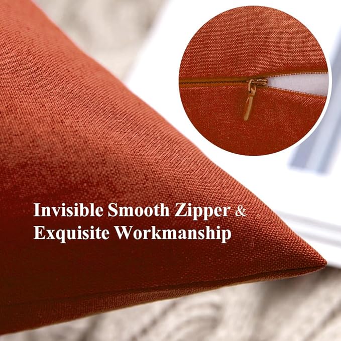 MIULEE Pack of 2 Decorative Outdoor Solid Waterproof Throw Pillow Covers Euro Sham Faux Linen Garden Farmhouse Cushion Cases for Summer Patio Tent Balcony Couch Sofa 26x26 Inch Burnt Orange