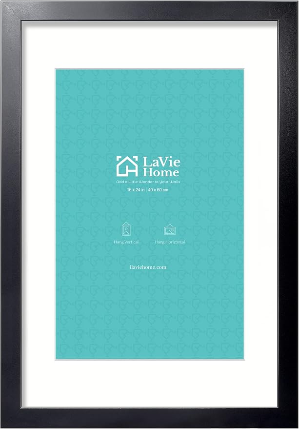 LaVie Home 16 x 24 Picture Frame Black Poster Frame,Display Pictures 12x18 with Mat or 16x24 Without Mat, Stable and Sturdy Frame and Polished Plexiglass, Suitable for wall decoration（1 Pack）
