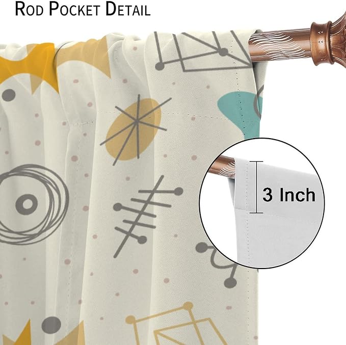 JESTRONRY Mid Century Modern Curtains,Vintage 1950s Atomic Stars Abstract Geometric Shapes Window Treatments Curtains for Living Room Bedroom Kitchen Bathroom Home Decor C 63x72in