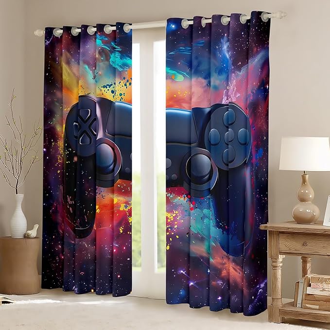 Feelyou Kids Boys Graffiti Gamer Darkening Drapes Red Black Gaming Blankout Curtains for Toddler Funny Gamer Window Curtains Game Room Decor Window Treatments (2 Panels, 38 x 54 Inch)