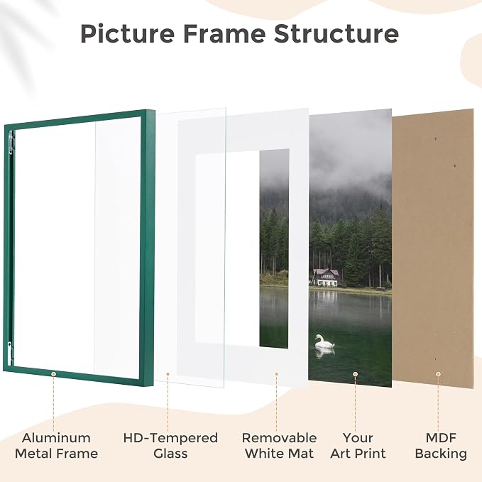 FLYJOE A3 Picture Frame 11.7x16.5 for A4 Photo, Aluminum Frame, Dark Green | Metal Frame for Wall, Desk & Gift | Beveled Glass & Hardware, Minimalist