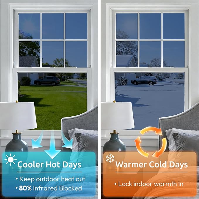 rabbitgoo One Way Privacy Window Film Window Tint for Home with Tools, UV Blocking Heat Control Static Cling No Glue, Daytime Privacy See Out Not in, 35.4 in X 13.1 Feet, Blue Silver
