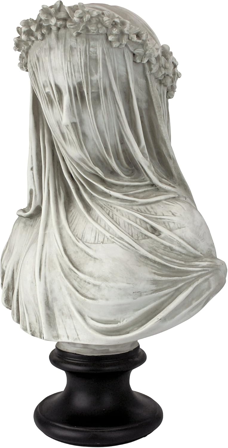 Design Toscano Veiled Maiden Indoor Bust Statue, 9 Inch Wide, 14 Inch Tall, Cast Stone Resin, Antiqued White Finish with a Black Painted Base