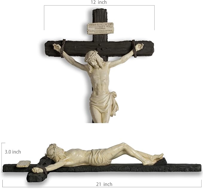 DevotedWalls 20.75" H Catholic Realistic Style Crucifix for Wall, Renaissance Large realistic Jesus Chirst Cross for Church, Chapels and Home (Black and White Color)