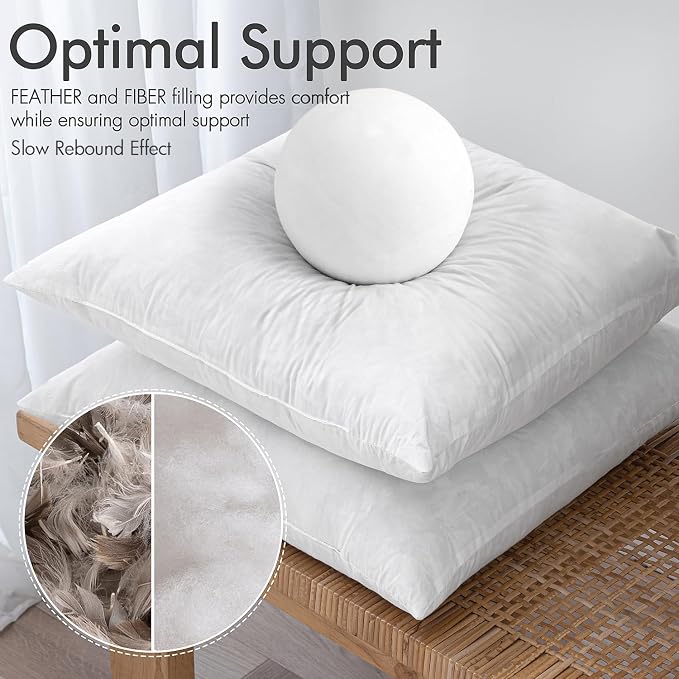 MIULEE Pillow Inserts 18x18 Inch Set of 2, Feather Mix Polycotton with Cotton Fabric Square Decorative Throw Pillows for Couch Bed Sofa