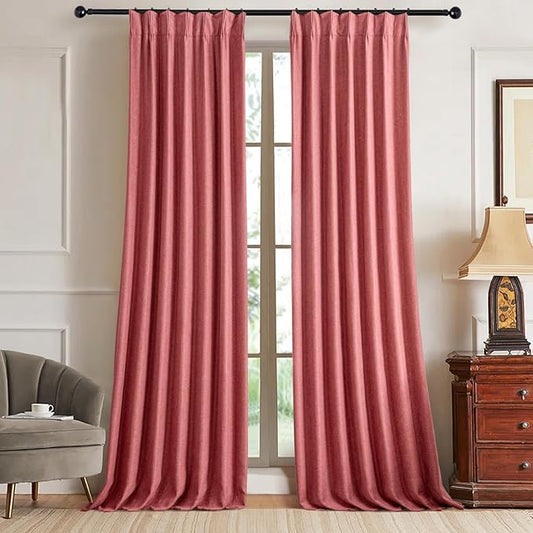 IVAPUPU Linen Pinch Pleated 100% Blackout Curtains for Bedroom - 2 Pages Black Out Fall Curtains 95 Inch Long 2 Panel for Living Room Darkening Thermal Window Curtain Drapes with 16pc Hooks