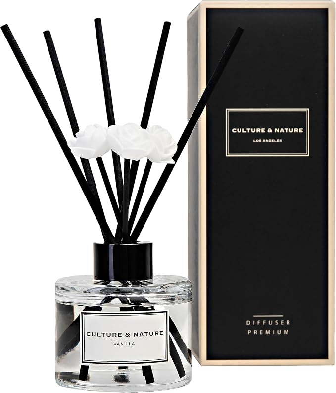 CULTURE & NATURE Reed Diffuser Set 4oz (120ml) Vanilla Scented Diffuser with Sticks Home Fragrance Reed Diffuser for Bathroom Shelf Decor