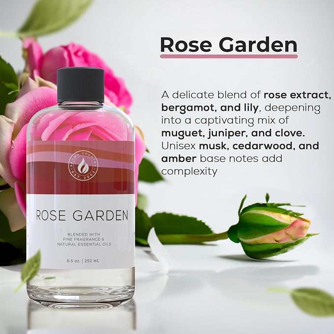 Aroma Country Rose Garden Luxury Diffuser Oil Refill (8.5 Fl Oz) | Hotel-Inspired • Long-Lasting Home Fragrance • for Aromatherapy, Reed Diffusers, Diffuser Machines & Room Sprays