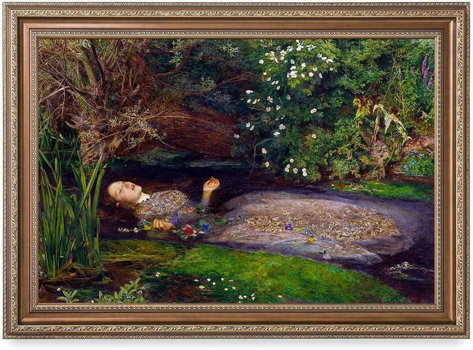 DECORARTS-World Famous Art With Frame Ophelia by John Everett Millais. Giclee Print on Canvas. Professionally Framed for Home and Office Decor. Ready to Hang. 30"L x 20"W